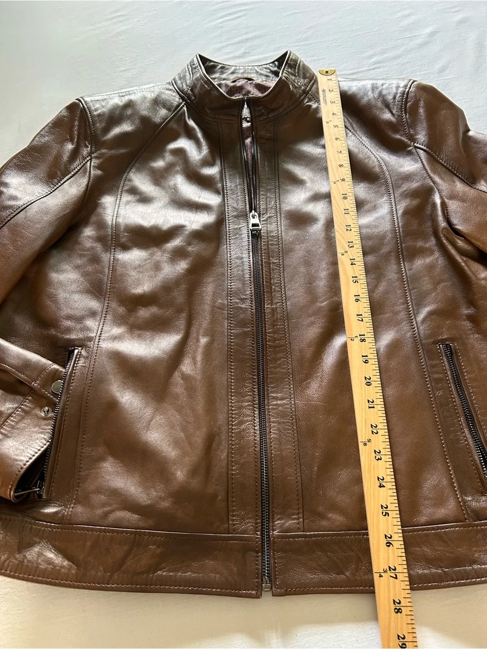 Genuine Lambskin Leather Jacket Brown Moto XL